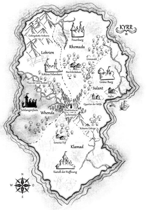 Illustration einer Landkarte für ein Fantasybuch.
