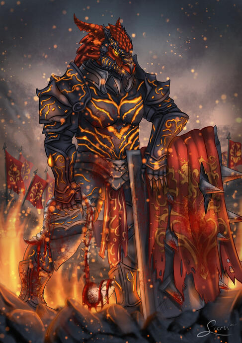 Illustration eines Drachengeborenen Kriegers aus Dungeons & Dragons