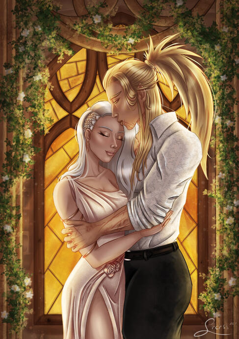 Zeichnung einer Blutelfe aus World of Warcraft die einen Dolch bedrohlich vor sich hält.