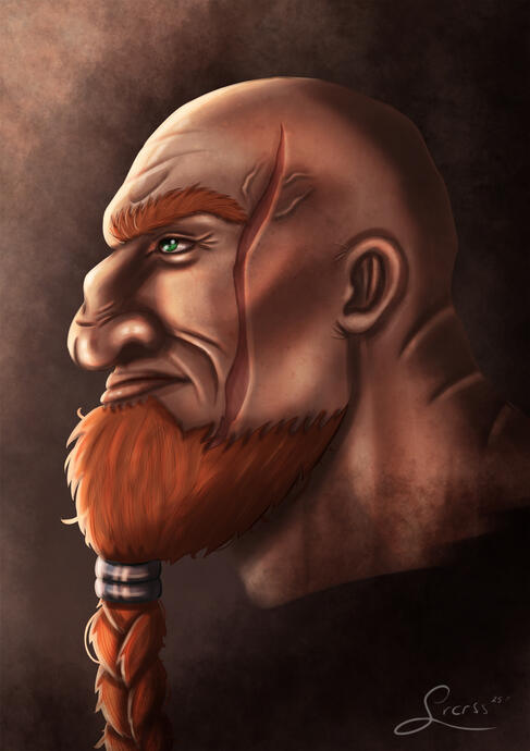 Zeichnung eines Portraits einer lächelnden Frau hinter Farnen.